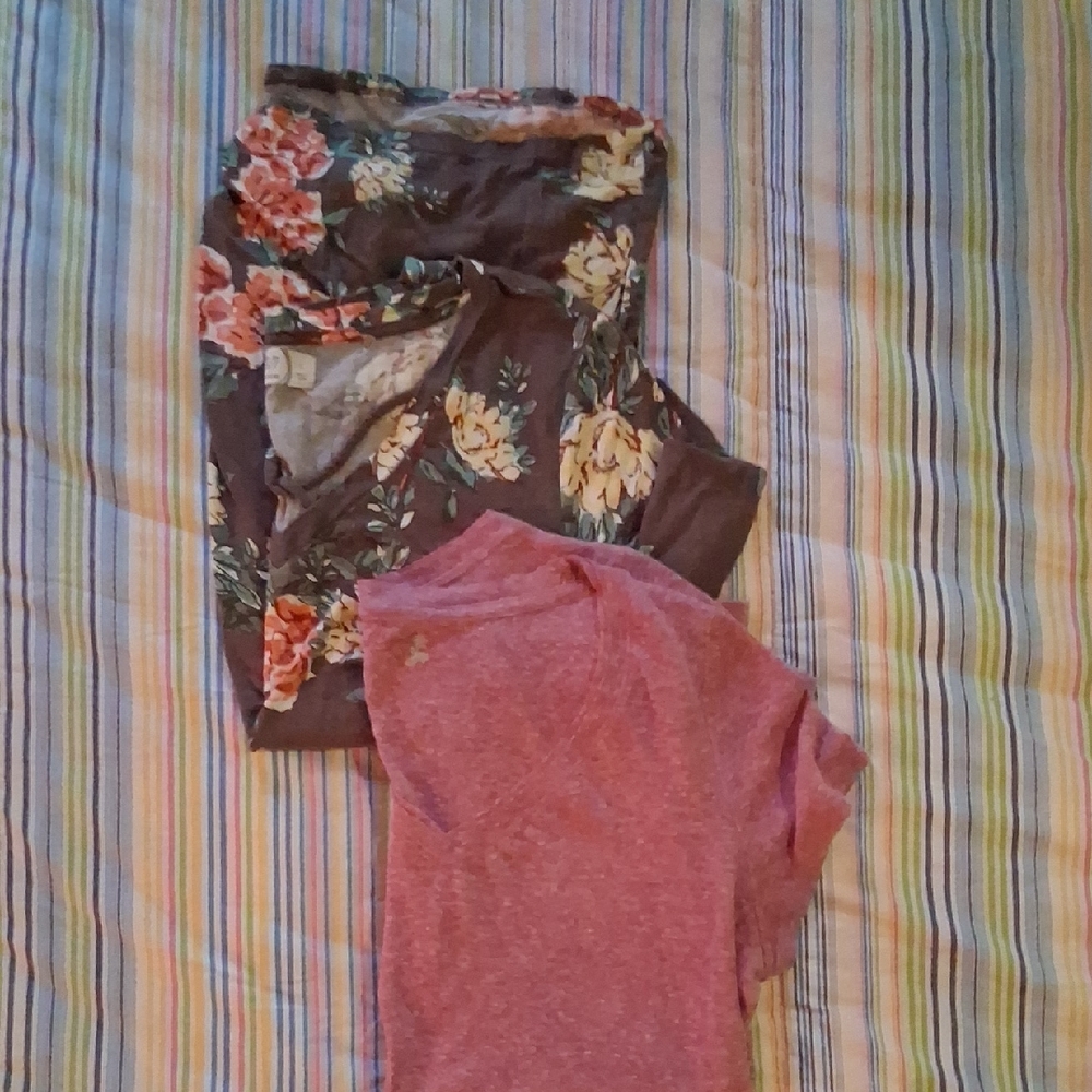 Maurices Floral Print Tee &Bonus Plain Pink Tee!